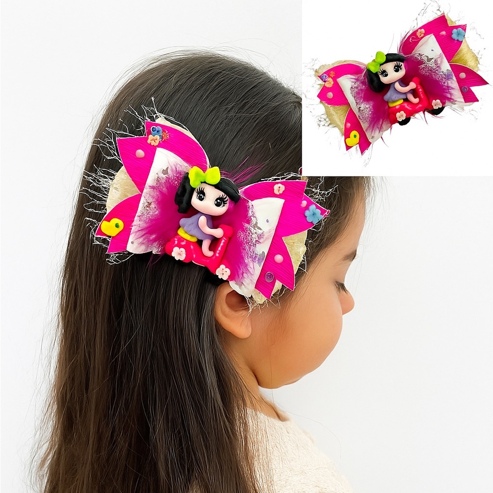 Accessories Girls Hair Bows Clips with Doll Clay Handcrafted